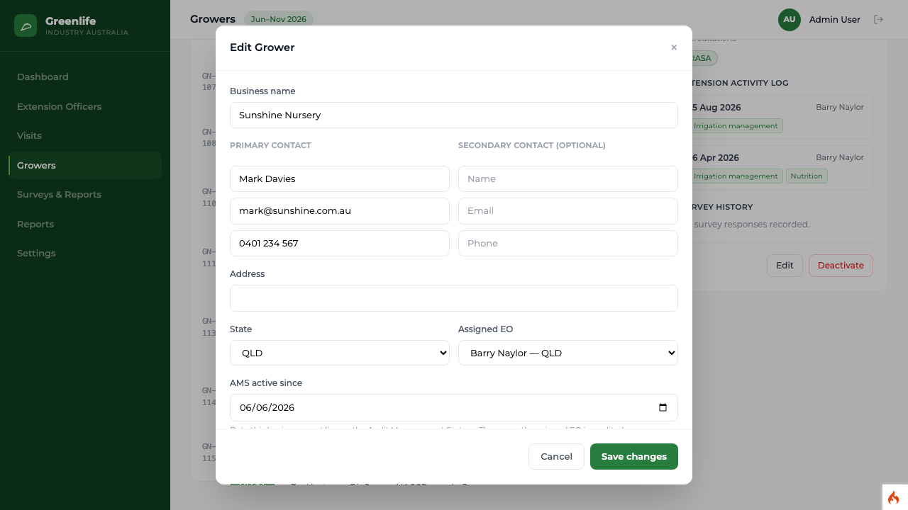 Edit grower form