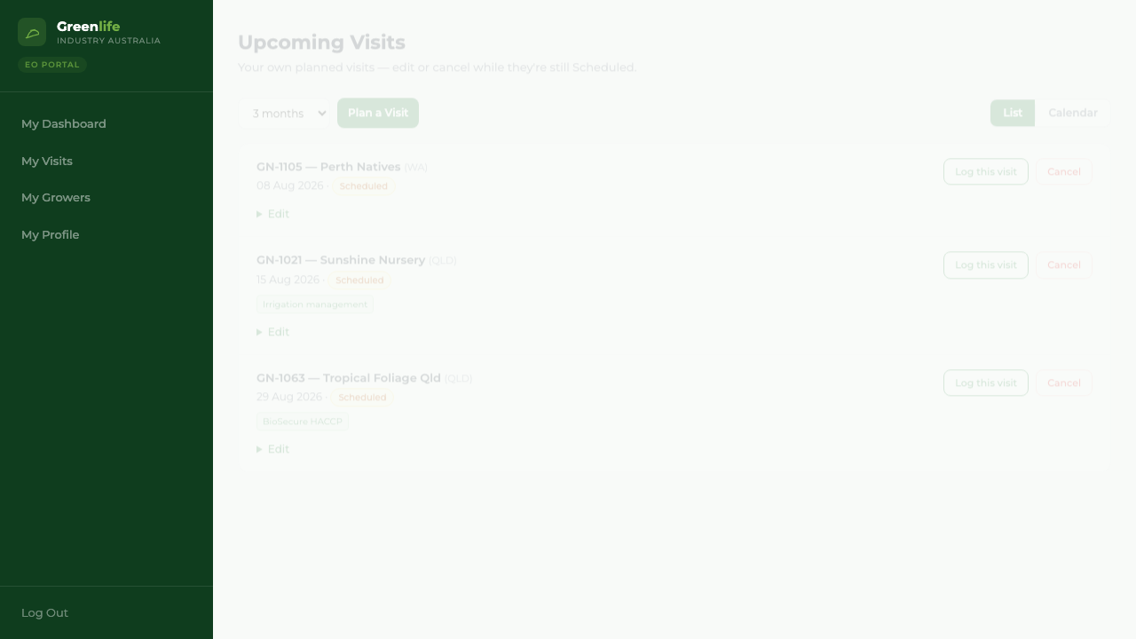 Upcoming Visits screen